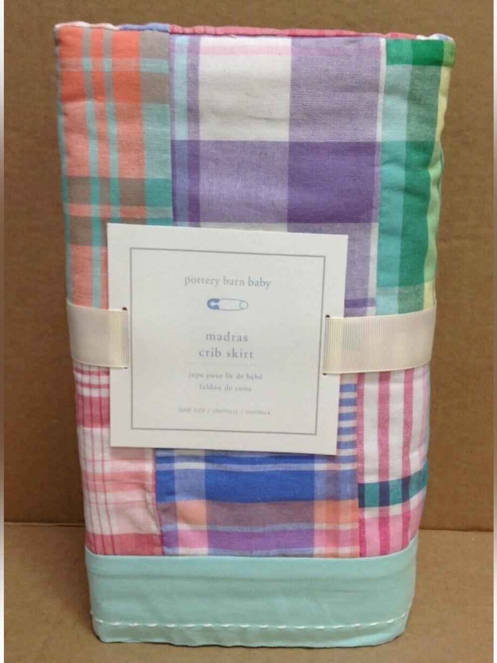 Pottery Barn PBK Baby Nursery Madras Crib Skirt Dust Ruffle Multicolor Quilt